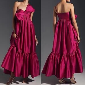 ATSU Pink Asymmetrical Sally Bow Gown One Shoulder Romantic Anthropologie - SM